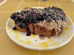 Blueberry almond butter toast at Banacado in Stockholm