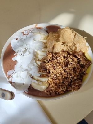Protein smoothie bowl at Banacado in Stockholm