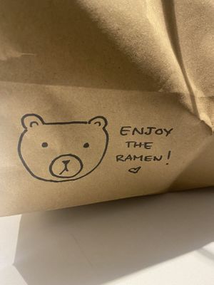 Cute message on the bag (and the delivery person was friendly) at Ramen Danbo in South Brisbane