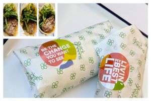 Laksa wrap $13.80 😋 good balance of tangy spicy juicy at Quick Greens - Funan Ctr in Central Singapore