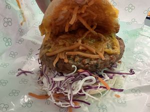 Island vibe stack burger with vegan cheese $17.80  at Quick Greens - Funan Ctr in Central Singapore