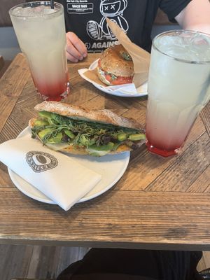 vegan baguette in front (+vegetarian cream cheese bagel)  at Espresso House - Potsdamer Platz in Berlin