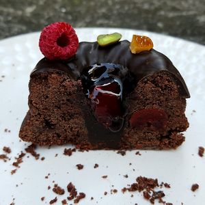 Cherry chocolate cake (Christmas edition) - close-up at Jigushop - Yeonnam District 지구샵 홈&베이커리 연남점 in Seoul