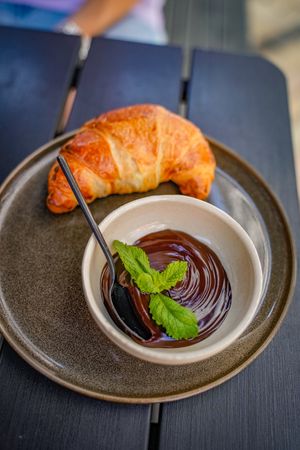 So delicous, vegan croissant + chocolate cream   at Lykke Cafe und Bar in Flensburg