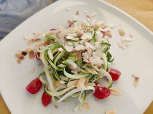 Zucchini noodles with pesto at Yachting Bar in Marciana Marina