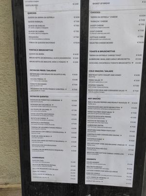 Menu at Fangas Veg in Coimbra