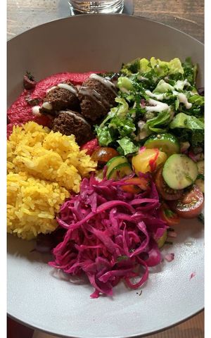 The Med Bowl is delicious. Just ask for it to be vegan. (No feta or yogurt)   at Cactus Club Cafe in Edmonton