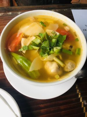 Bamboo shoot tangy tomato soup at Thien Tam in Hue