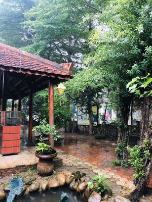 Outdoor garden view at Thien Tam in Hue