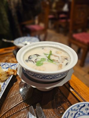 Spicy sour mushroom soup - delicious!! at Thai Emerald in Cirencester