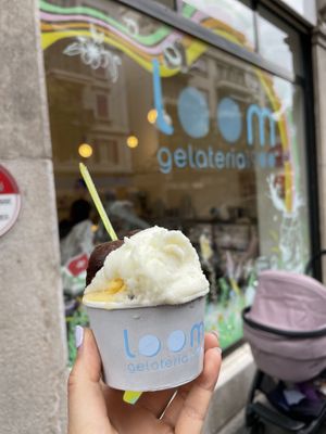 Ginger, passion fruit, and chocolate sorbet (all vegan)  at Loom Gelateria 1900 in Lausanne