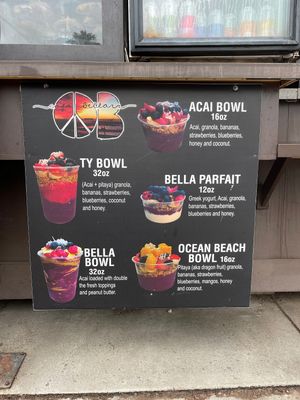 Açai menu at Cafe Bella in San Diego