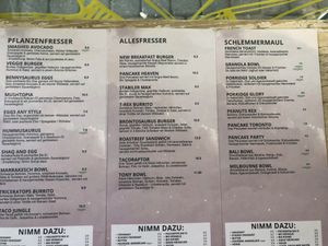 Menue  at Kaffeesaurus in Cologne