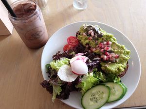 iced chocolate & bread with avocado (both delicious!) at Kaffeesaurus in Cologne