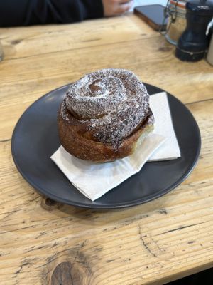 Vegan cinnamon bun  at Common Ground in North London