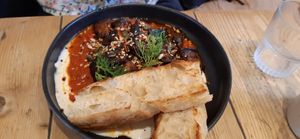Vegan Turkish eggs (aubergine) at Common Ground in North London