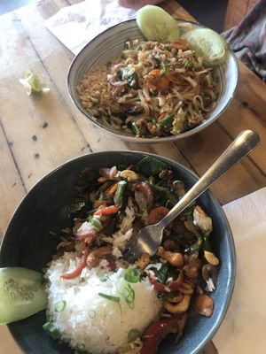 Vegan noodle dish and vegan rice dish (the non-spicy one, forgot the name)  at Maxi's Warung Thai & Indo Food in Aljezur