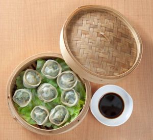 Happy Veggies Steamed Dumplings(8 pieces)
 (Cabbage, Carrots, Mushroom, Fungus)
 at Happy Veggies - Wanchai in Hong Kong Island
