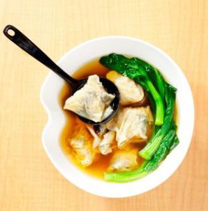 Happy Veggies Soup OR Steamed Dumplings (8 pieces) 
(Preserved Vegetable, Chinese water Chestnut ,Mushrooms)
 at Happy Veggies - Wanchai in Hong Kong Island