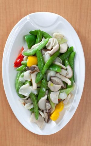 鮮百合什菌炒甜豆 at Happy Veggies - Wanchai in Hong Kong Island