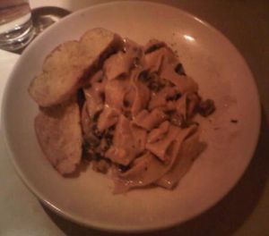 Mushroom stroganoff with garlic bread at Sage's Cafe in Salt Lake City