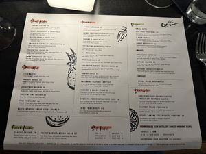 Menu with vegan section (prices in Barbados dollars)  at Cocktail Kitchen in Bridgetown