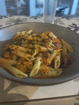 Penne with Beyond Meat sausage  at Cocktail Kitchen in Bridgetown