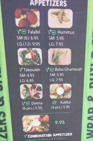 Menu with many V options at My Pita Wrap Mediterranean Grill in Flagstaff