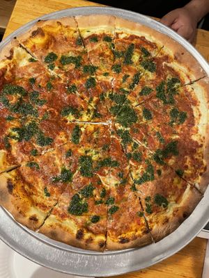 Homemade tofu cheese with pesto   at Engfer Pizza Works in Santa Cruz