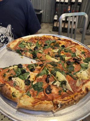No Name pizza - vegan style, 14"  at Engfer Pizza Works in Santa Cruz