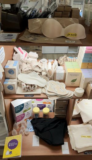 assortment of ladies' sanitary items at Almang Market in Seoul