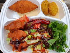 Spezial Teller mit Granatapfel-Sauce at Veganland in Dusseldorf