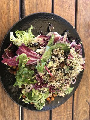 Tammy Carrot chickpea salad with quinoa, mint tahini, dates and sultanas  at Eagle Bay Brewing Co in Naturaliste