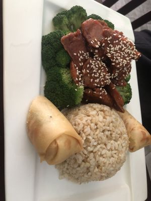 L12 sesame chicken light sauce with spring roll   at CoCo Lin Vegetarian House in Ridgewood