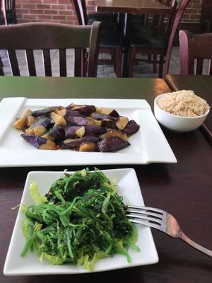 Seaweed Salad and Eggplant in Garlic  at CoCo Lin Vegetarian House in Ridgewood