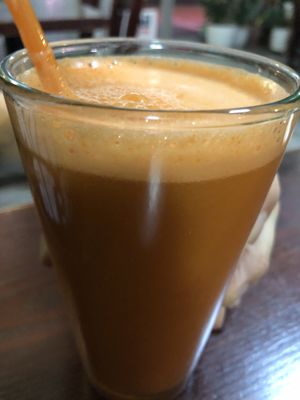 Ginger carrot celery juice  at CoCo Lin Vegetarian House in Ridgewood