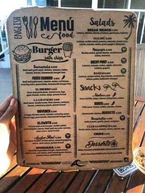 English menu at BuenaOnda in Fuerteventura