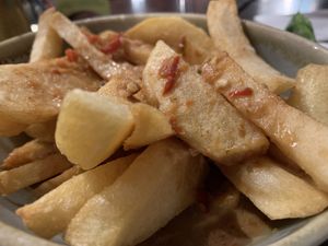 Chips & curry sauce  at River Beat in Gateshead