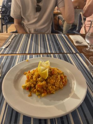 Vegan paella - even better than last time. Great views, great food, great staff and live music! Win win win  at Bistro del Puerto in Lanzarote