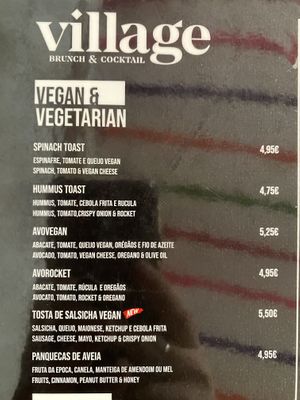Vegan menu  at Village Brunch & Coffee in Nazare