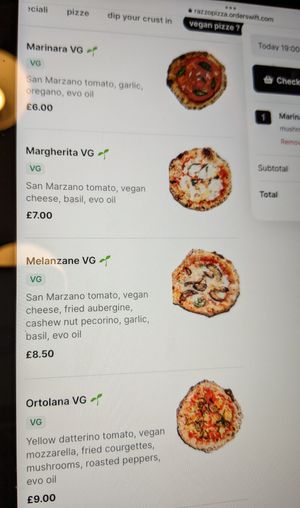 Vegan pizza menu at Razzo Pizza Napoletana in Edinburgh