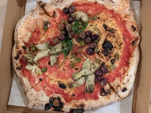 Marinara with added capers, artichoke hearts and olives at Razzo Pizza Napoletana in Edinburgh