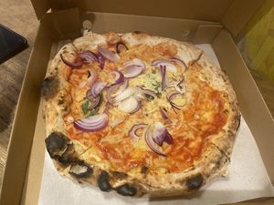 Vegan margherita with onions   at Razzo Pizza Napoletana in Edinburgh