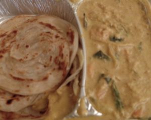 Parotta Veg Korma: south Indean fluffy bread with very creamy curry (had carrots, cauliflower,…)  at Goa India in Gottingen