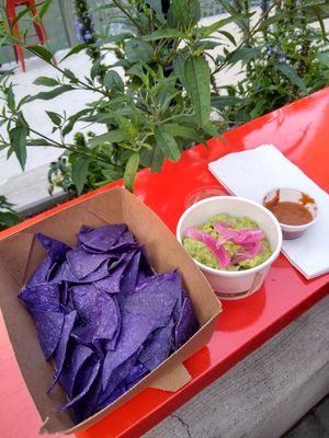 Chips, guac and salsa $14 at Beat Kitchen on the Riverwalk in Chicago