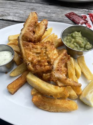 Cracking banana blossom fish and chips.   at The Joiners Arms in Alnwick