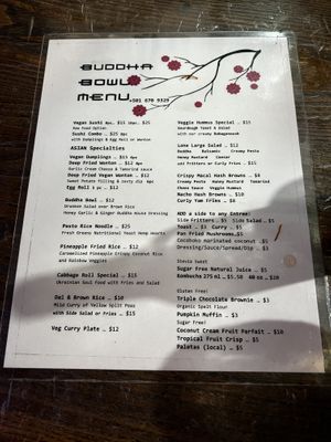 Menu at Buddha Bowl Belize in San Ignacio