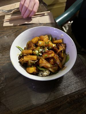 Sticky cauliflower at Buddha Bowl Belize in San Ignacio