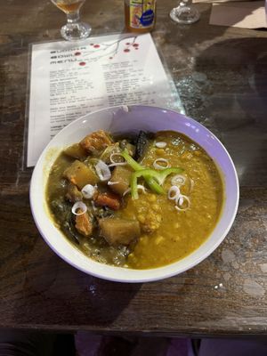 Half dhal half mushroom curry (part of their special of the day) at Buddha Bowl Belize in San Ignacio