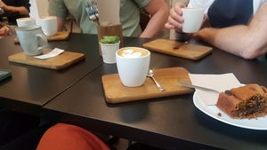 Coffee and cake at Arvo Specialty Coffee (Guggenheim) in Bilbao